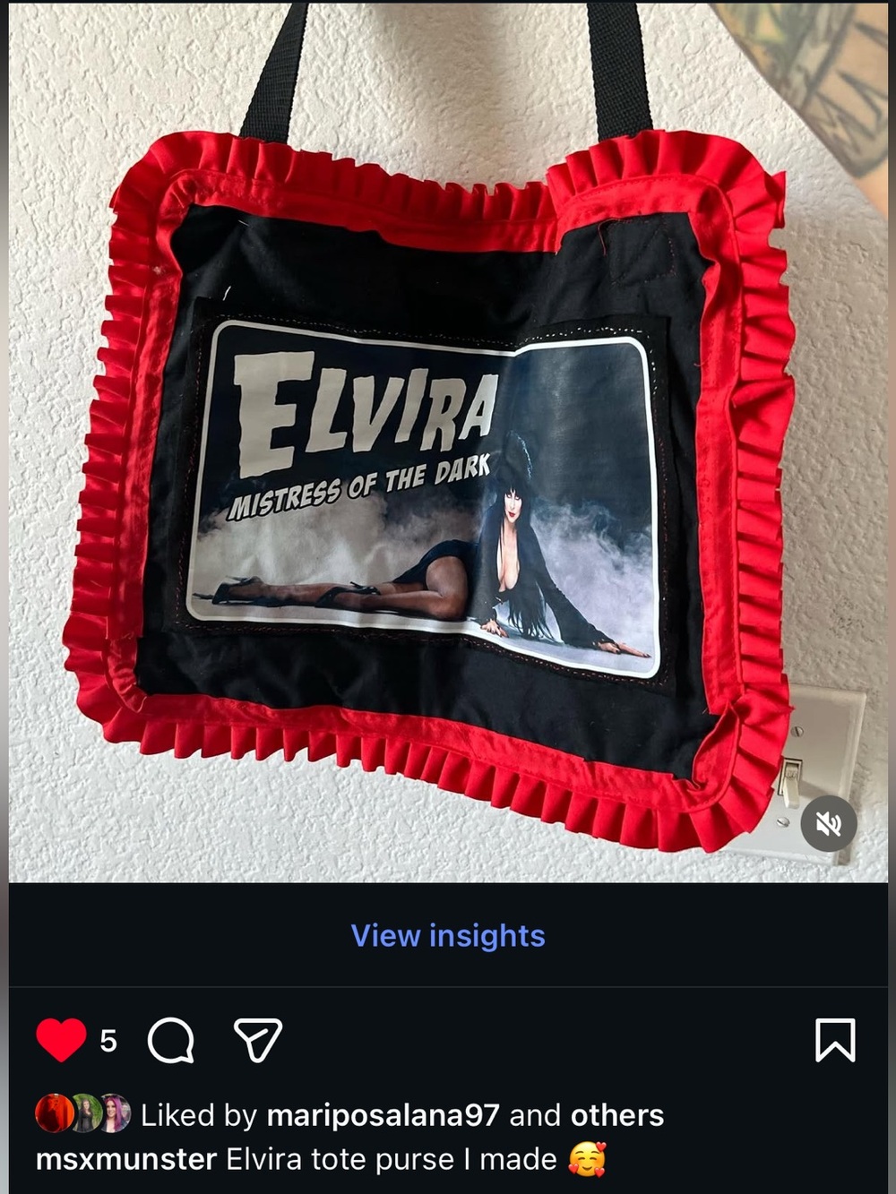 Elvira Mistress of the Dark Black and Red Ruffle Tote